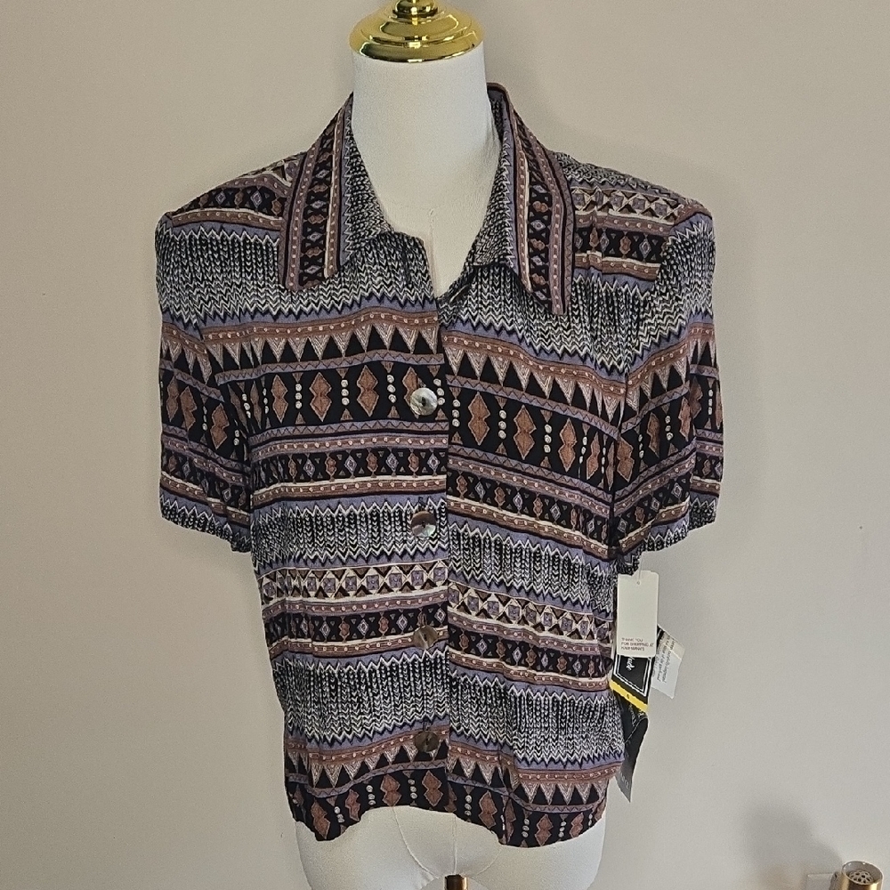 Vintage Positive Attitudes Patterned Boxy Shirt‎ NWT Mother of Pearl 90s